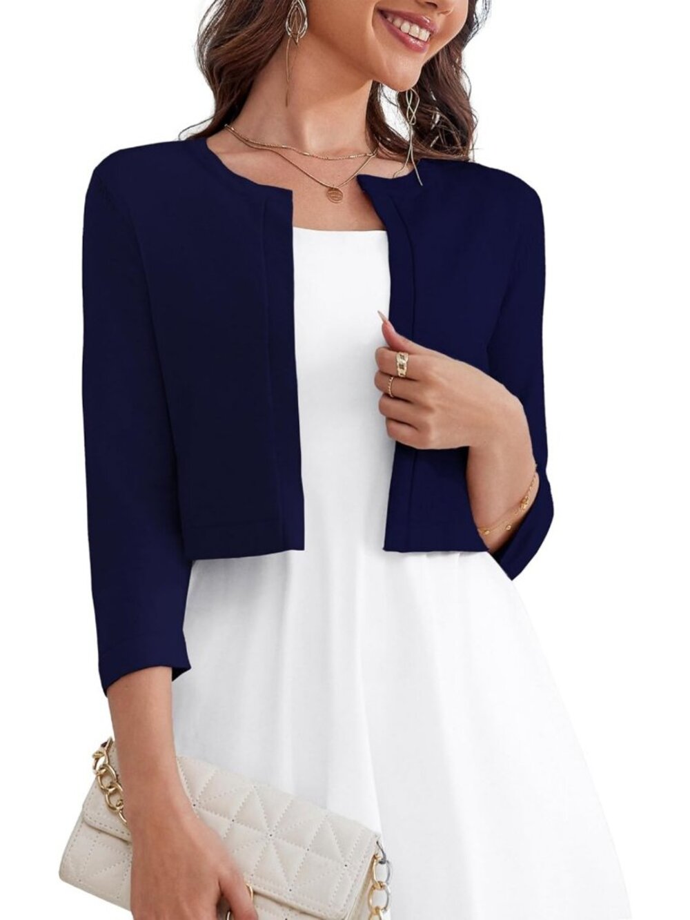 Chic Women's 3/4 Sleeve Open Front Bolero Shrug Cropped Cardigan Sweater